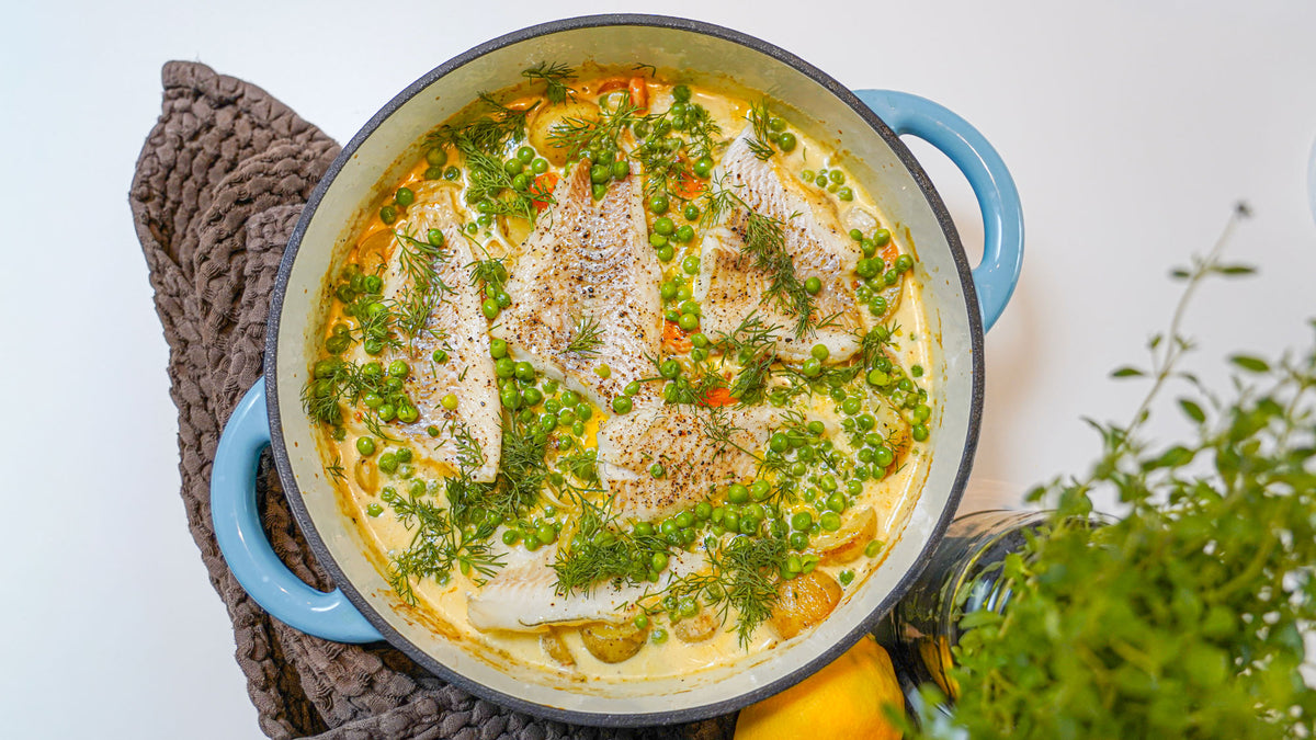 Kabeljau aus dem Ofen mit Kartoffeln, Fenchel, Karotten & Dill
