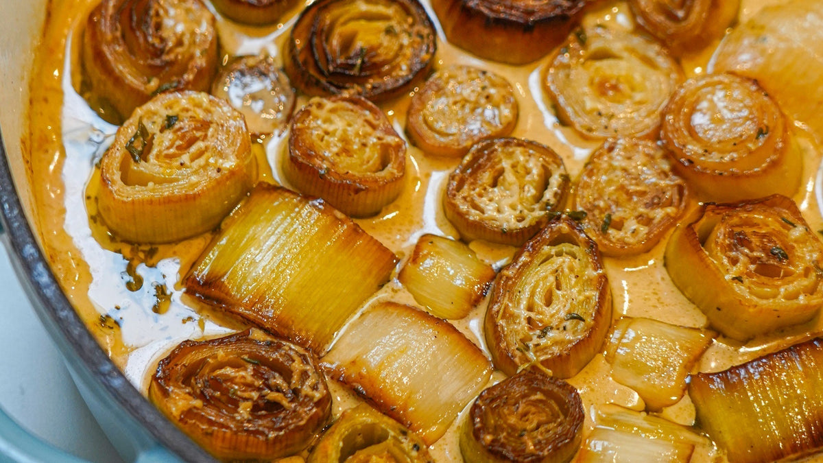 Gebackener Lauch in cremiger Sahnesauce