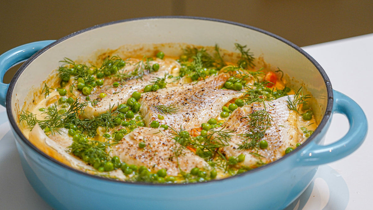 Kabeljau aus dem Ofen mit Kartoffeln, Fenchel, Karotten & Dill