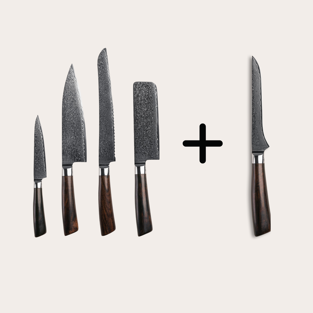 Messerset Allround Set Rose mit 4 Messern und kostenlosem Ausbeinmesser von Qookware