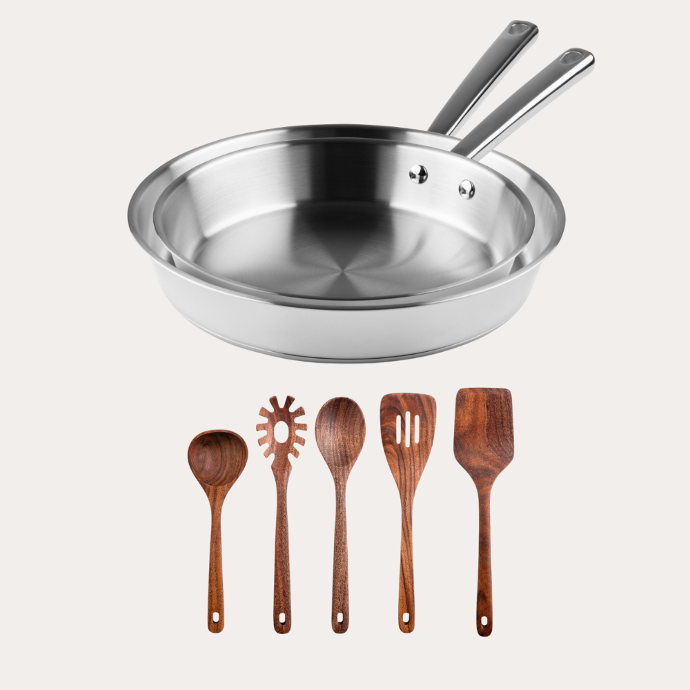Bratpfannen-Set mit 28 cm und 24 cm und Küchenutensilien-Set
