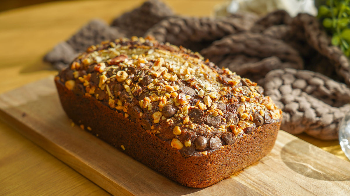 Bananbrød med chokolade, nødder & kaffe/mascarponecreme